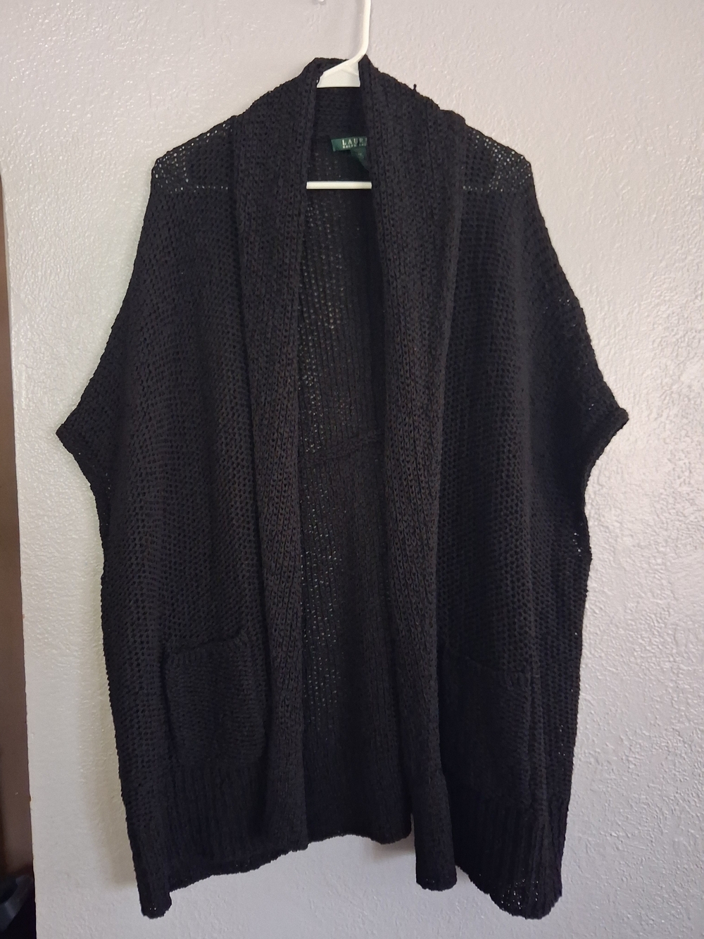 Lauren Ralph Lauren Black SS Oversized Cotton Blend Cardigan L/XL